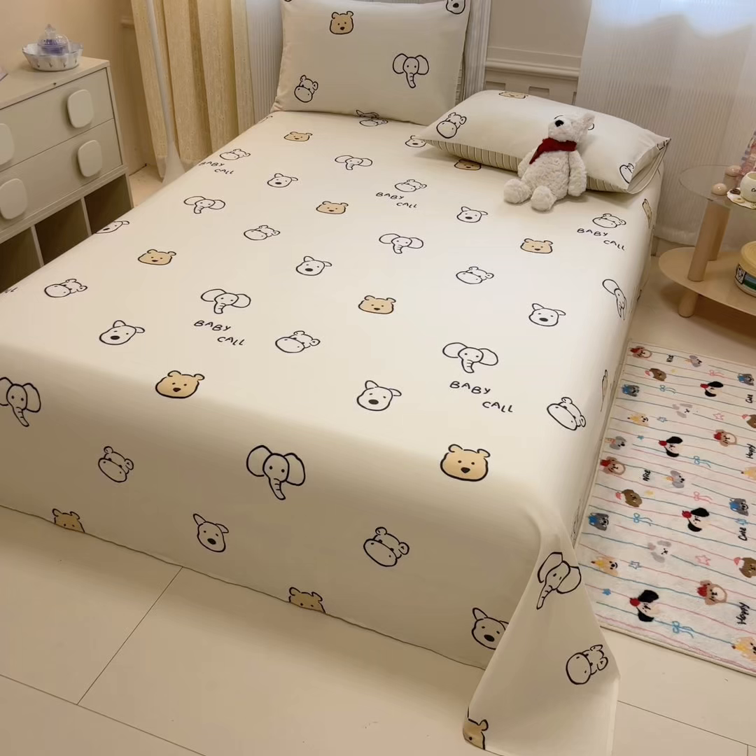 91家纺网 家纺一手货源 找家纺 呗旺鹿 2025新款40s全棉纯棉卡通印花学生系列单品床单 床单单件 简笔画
