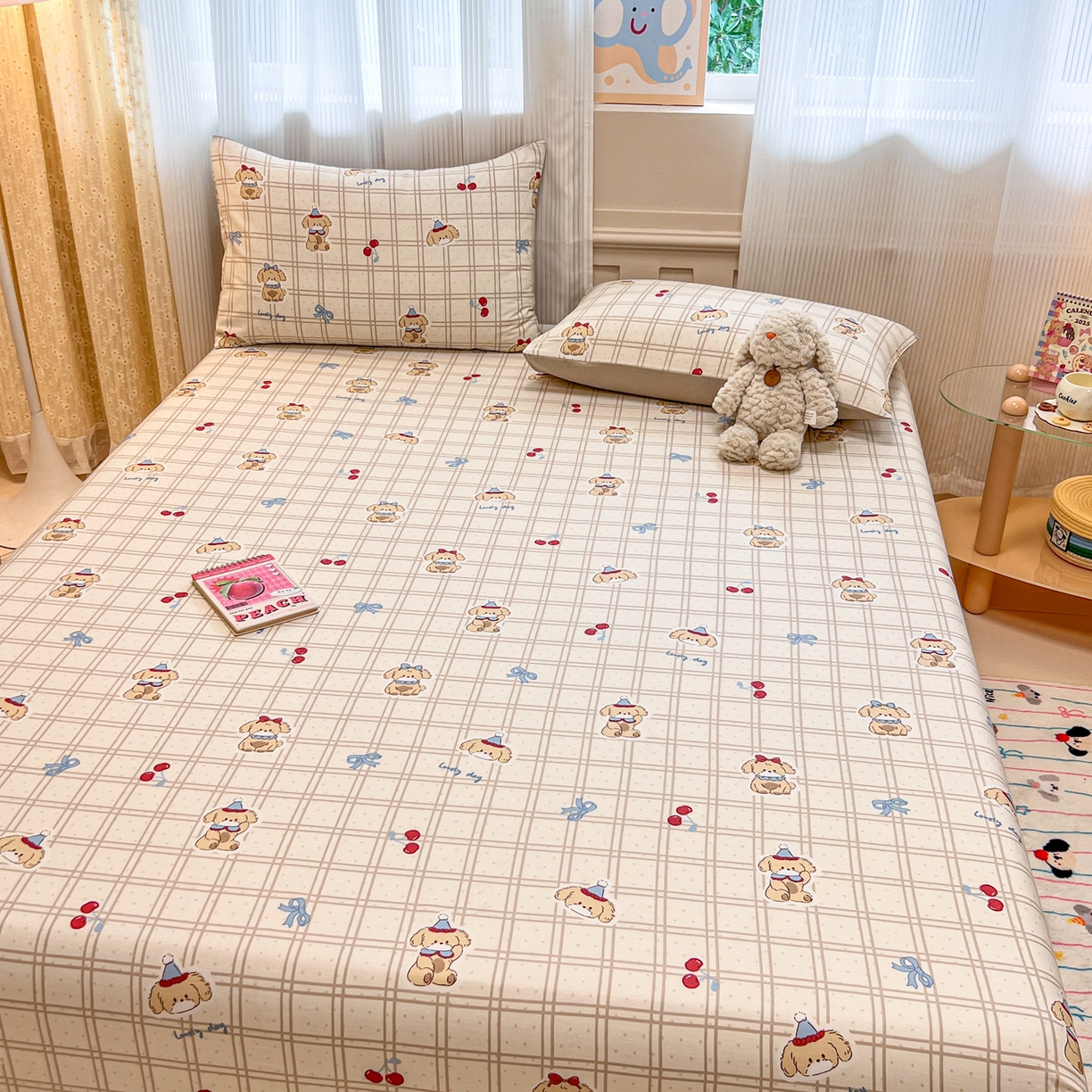 91家纺网 家纺一手货源 找家纺 呗旺鹿 2025新款40s全棉纯棉卡通印花学生系列单品床笠 床笠单件 班尼小狗