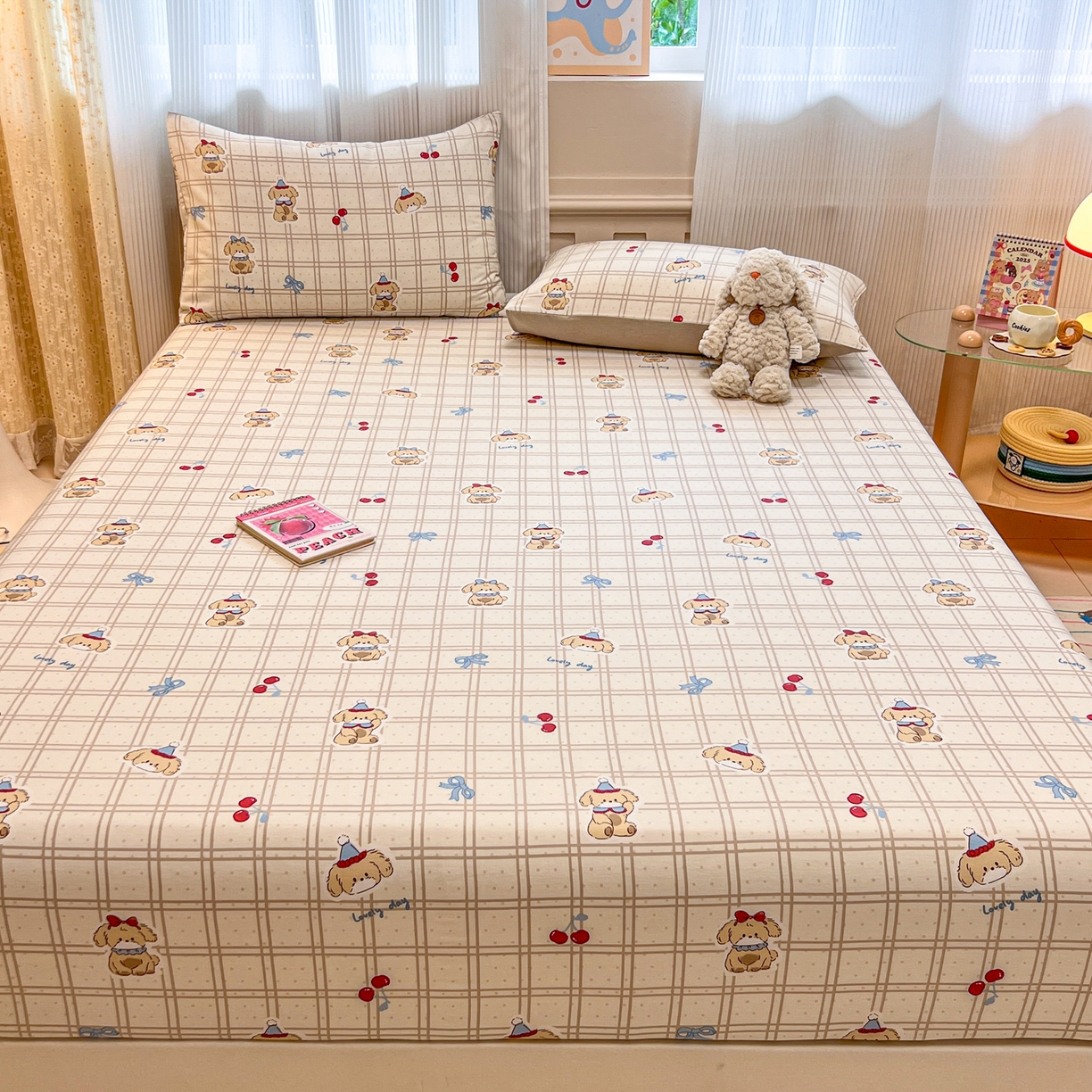 91家纺网 家纺一手货源 找家纺 呗旺鹿 2025新款40s全棉纯棉卡通印花学生系列单品床笠 床笠单件 班尼小狗