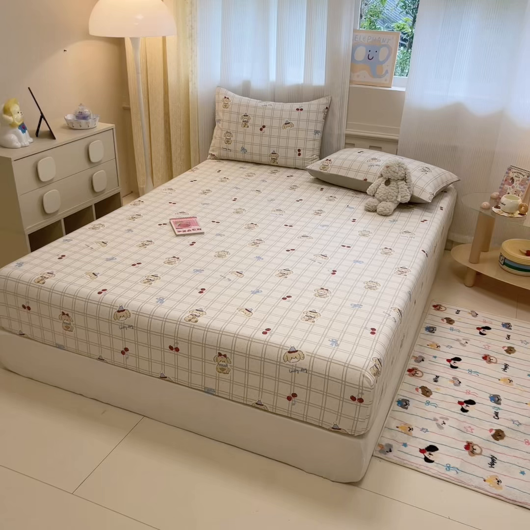 91家纺网 家纺一手货源 找家纺 呗旺鹿 2025新款40s全棉纯棉卡通印花学生系列单品床笠 床笠单件 班尼小狗