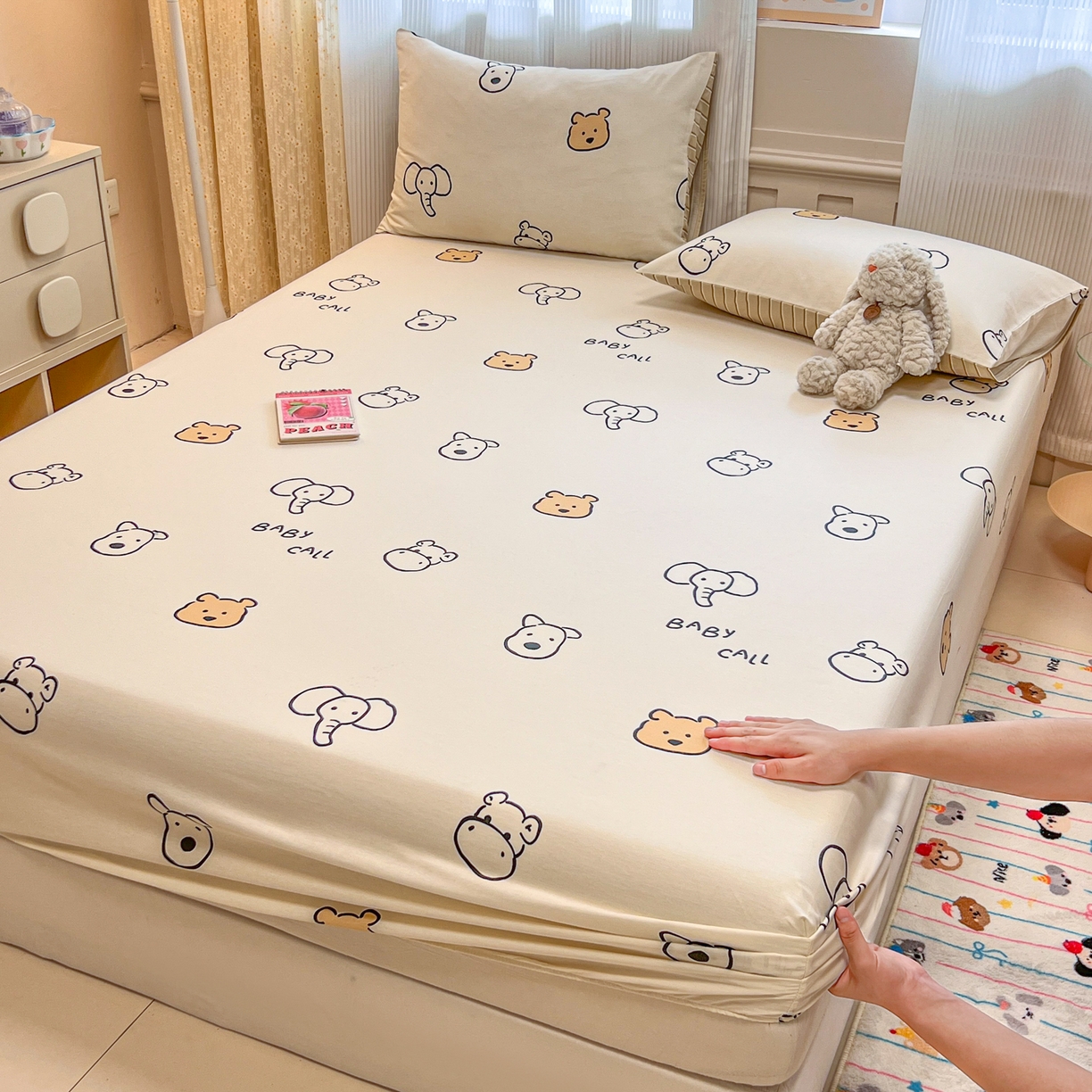 91家纺网 家纺一手货源 找家纺 呗旺鹿 2025新款40s全棉纯棉卡通印花学生系列单品床笠 床笠单件 简笔画