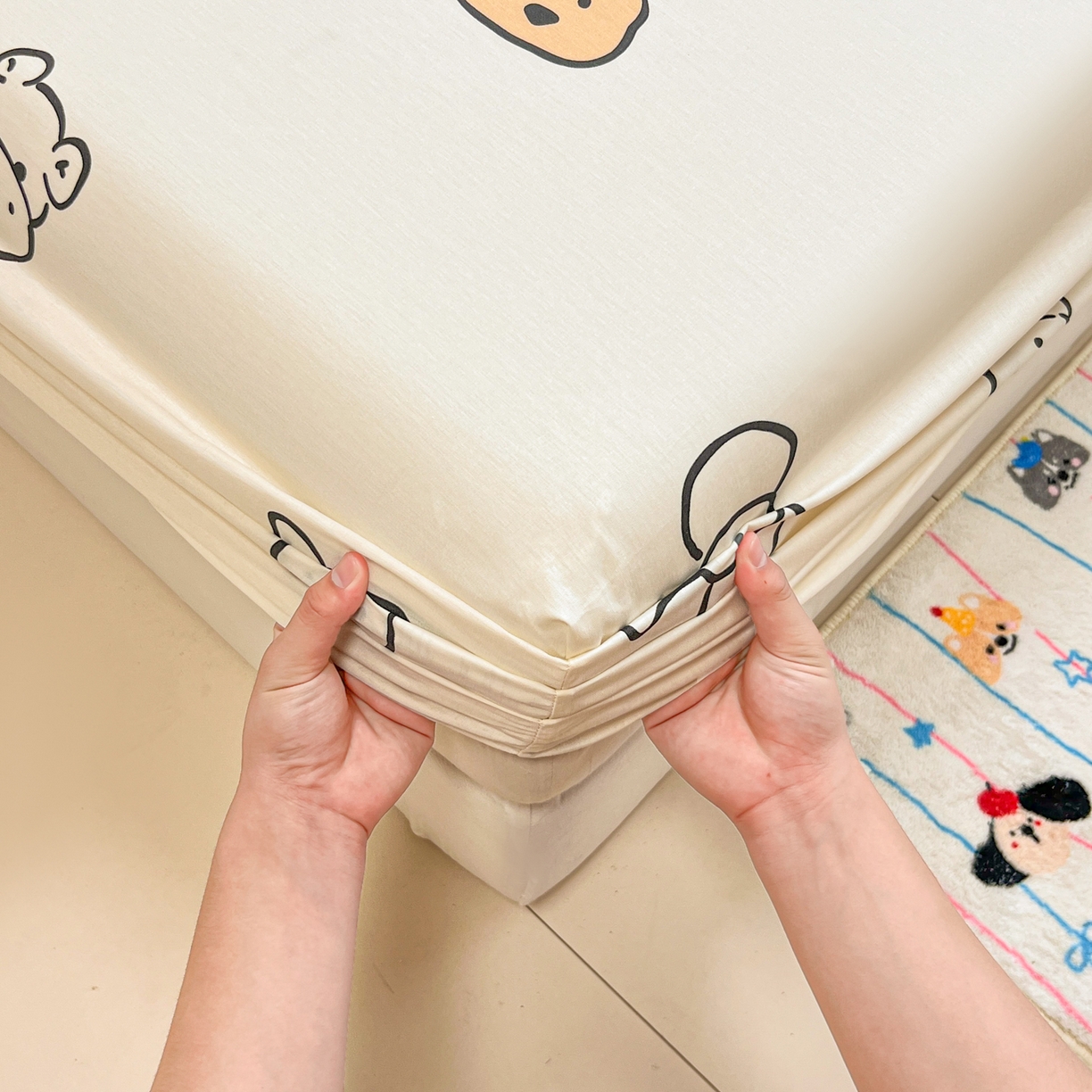 91家纺网 家纺一手货源 找家纺 呗旺鹿 2025新款40s全棉纯棉卡通印花学生系列单品床笠 床笠单件 简笔画