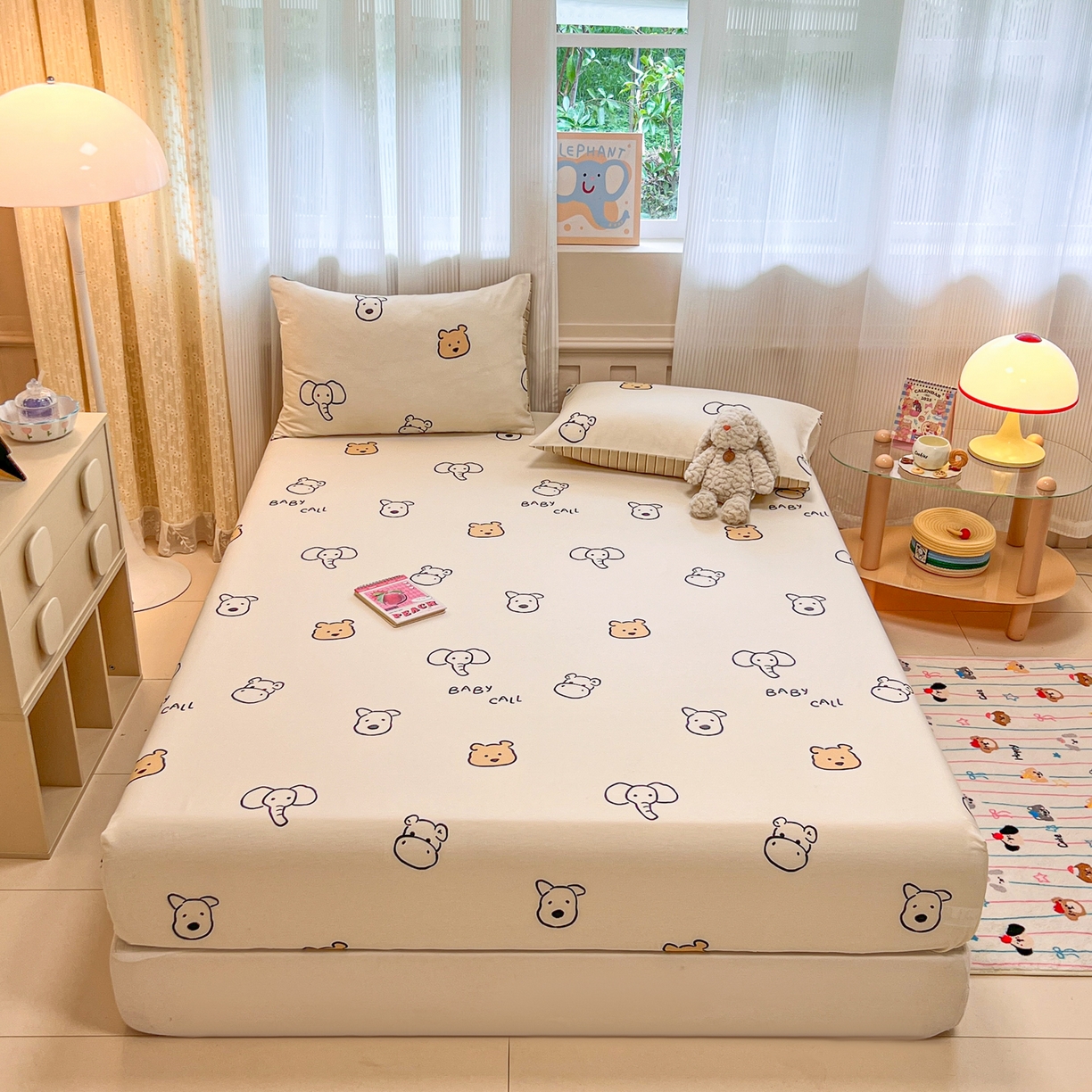 91家纺网 家纺一手货源 找家纺 呗旺鹿 2025新款40s全棉纯棉卡通印花学生系列单品床笠 床笠单件 简笔画