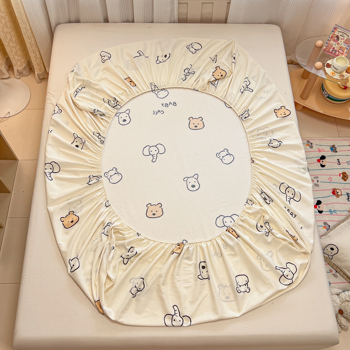 91家纺网 家纺一手货源 找家纺 呗旺鹿 2025新款40s全棉纯棉卡通印花学生系列单品床笠 床笠单件 简笔画