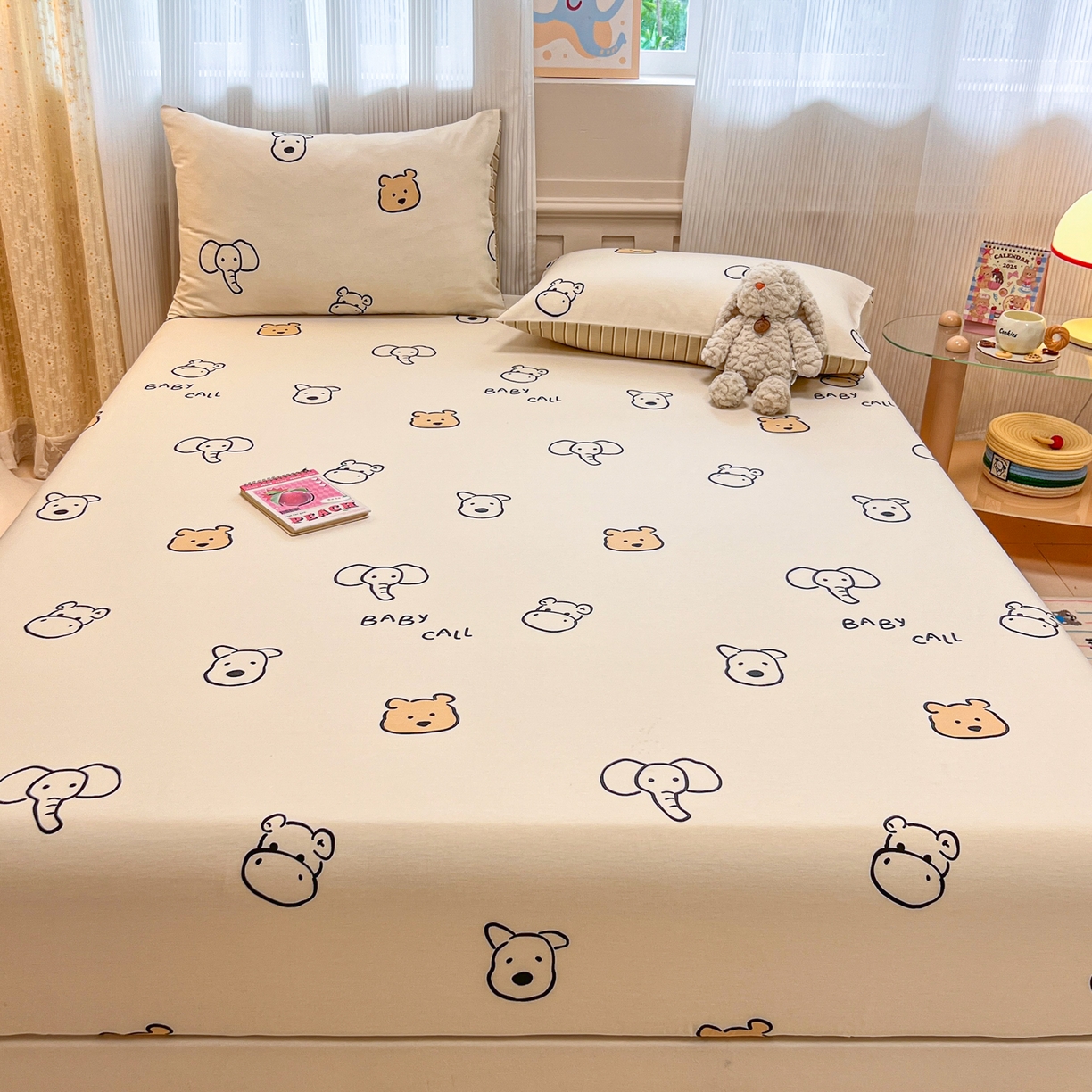 91家纺网 家纺一手货源 找家纺 呗旺鹿 2025新款40s全棉纯棉卡通印花学生系列单品床笠 床笠单件 简笔画