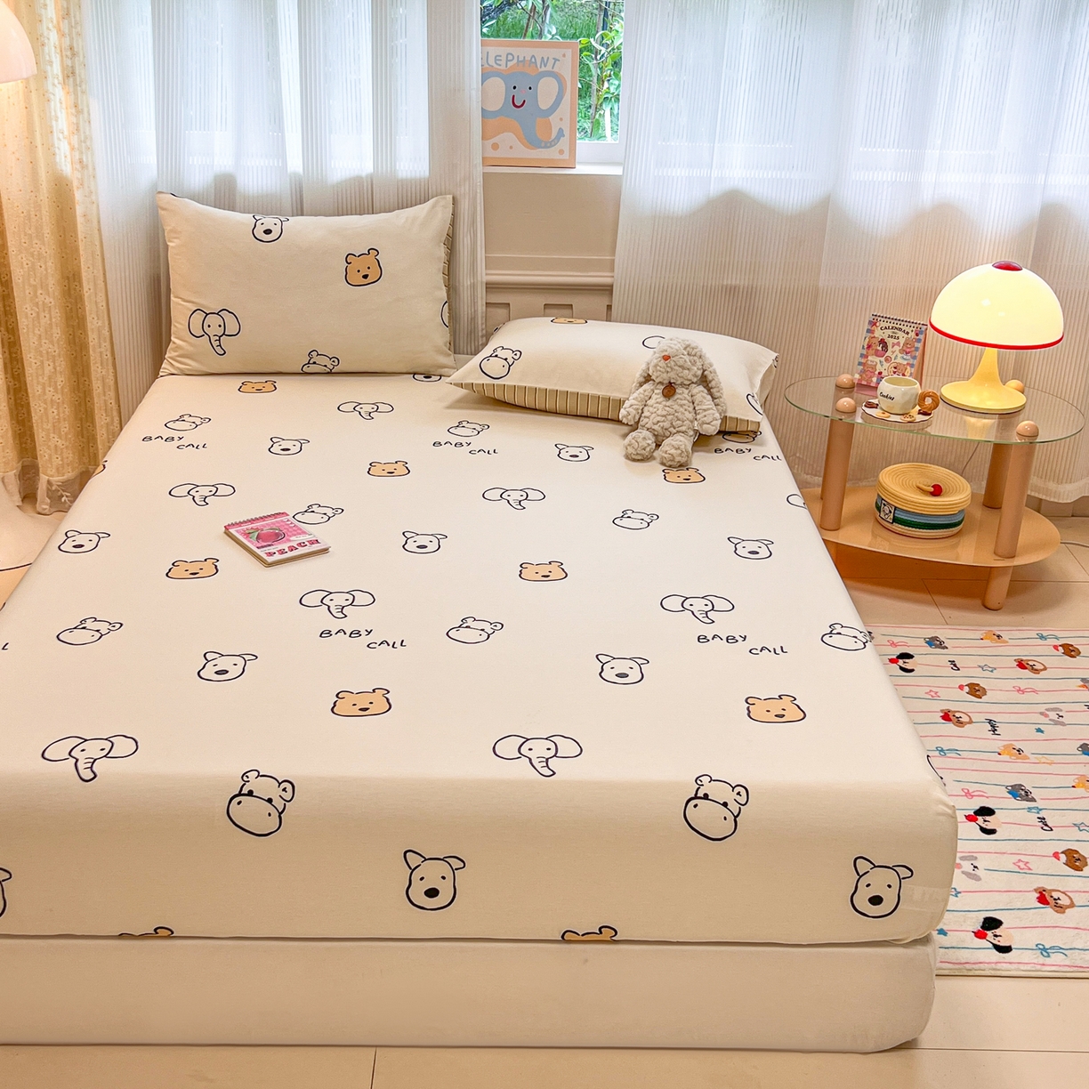 91家纺网 家纺一手货源 找家纺 呗旺鹿 2025新款40s全棉纯棉卡通印花学生系列单品床笠 床笠单件 简笔画