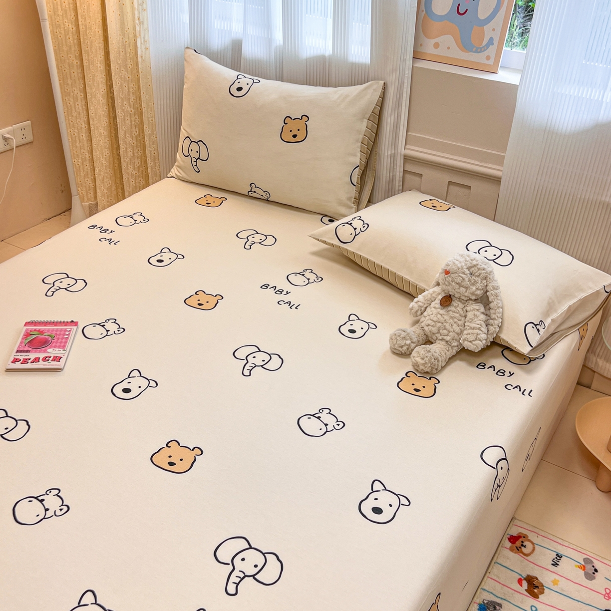 91家纺网 家纺一手货源 找家纺 呗旺鹿 2025新款40s全棉纯棉卡通印花学生系列单品床笠 床笠单件 简笔画