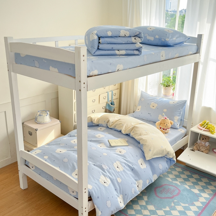 91家纺网 家纺一手货源 找家纺 寻米 2025新款全棉印花学生季学生三件套 云朵小熊