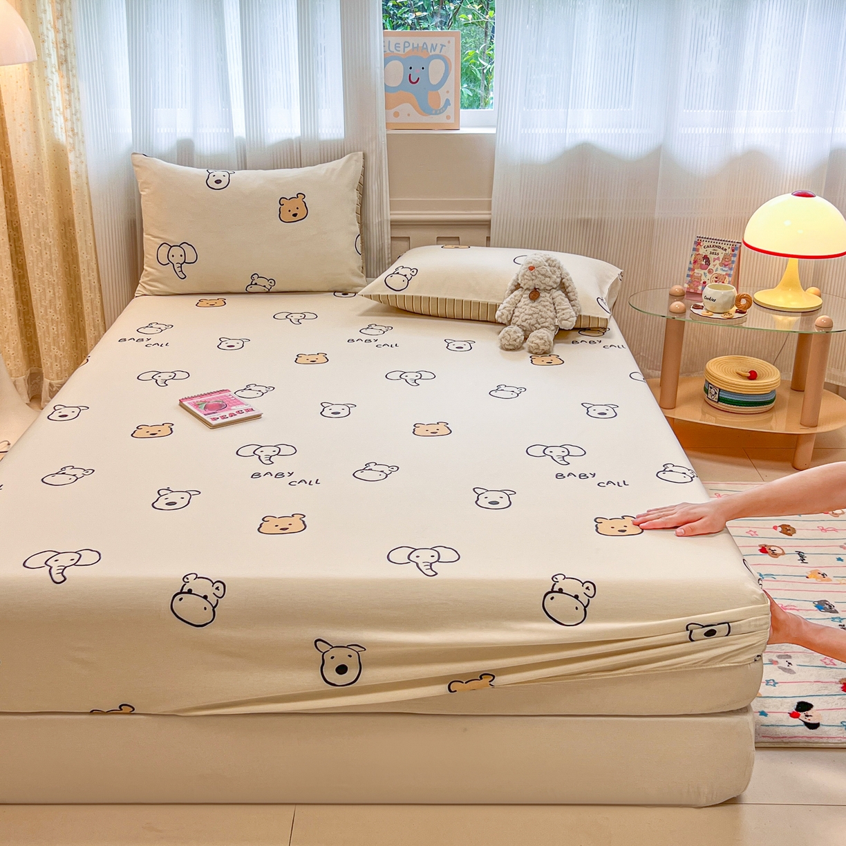 91家纺网 家纺一手货源 找家纺 呗旺鹿 2025新款40s全棉纯棉卡通印花学生系列单品床笠 床笠单件 简笔画