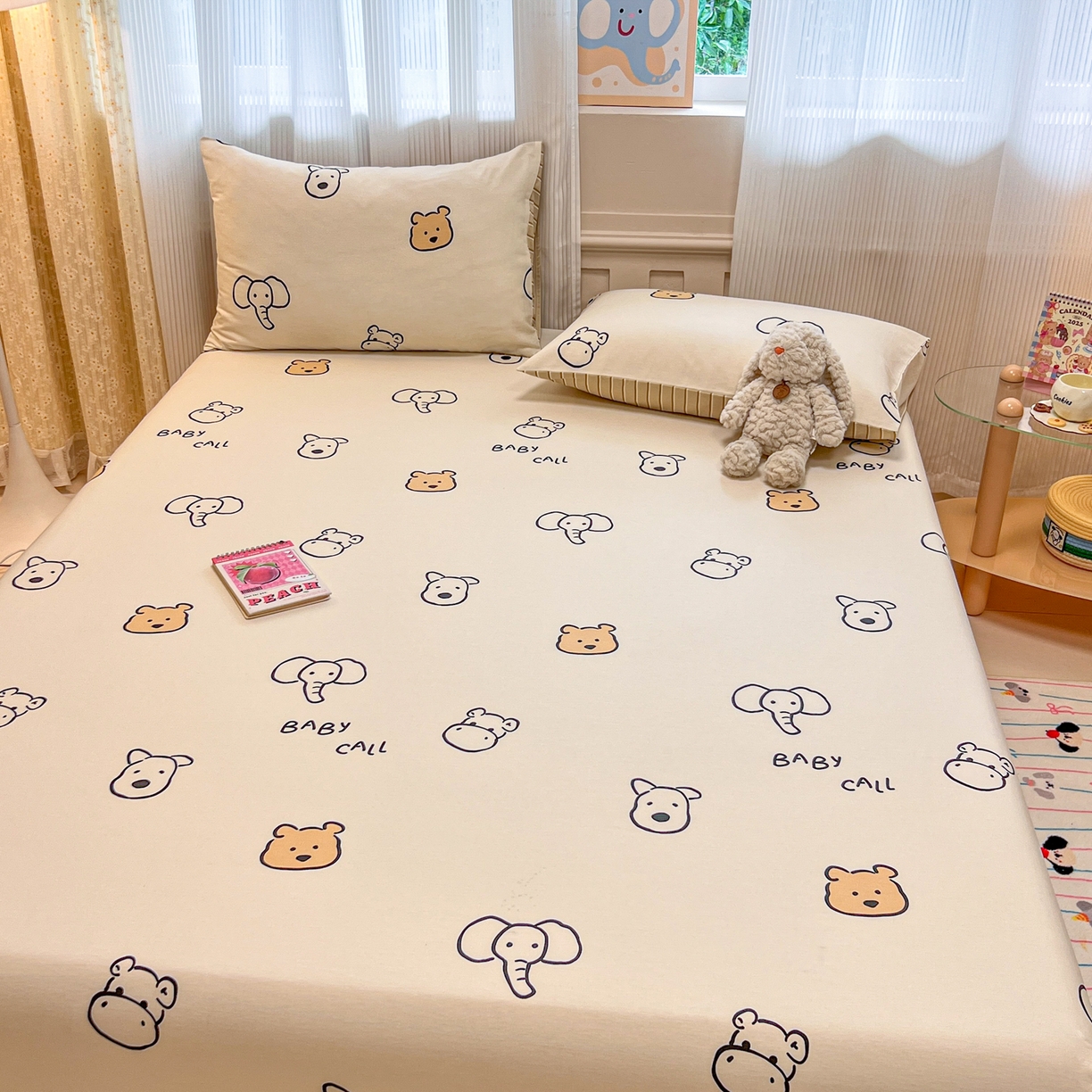 91家纺网 家纺一手货源 找家纺 呗旺鹿 2025新款40s全棉纯棉卡通印花学生系列单品床笠 床笠单件 简笔画