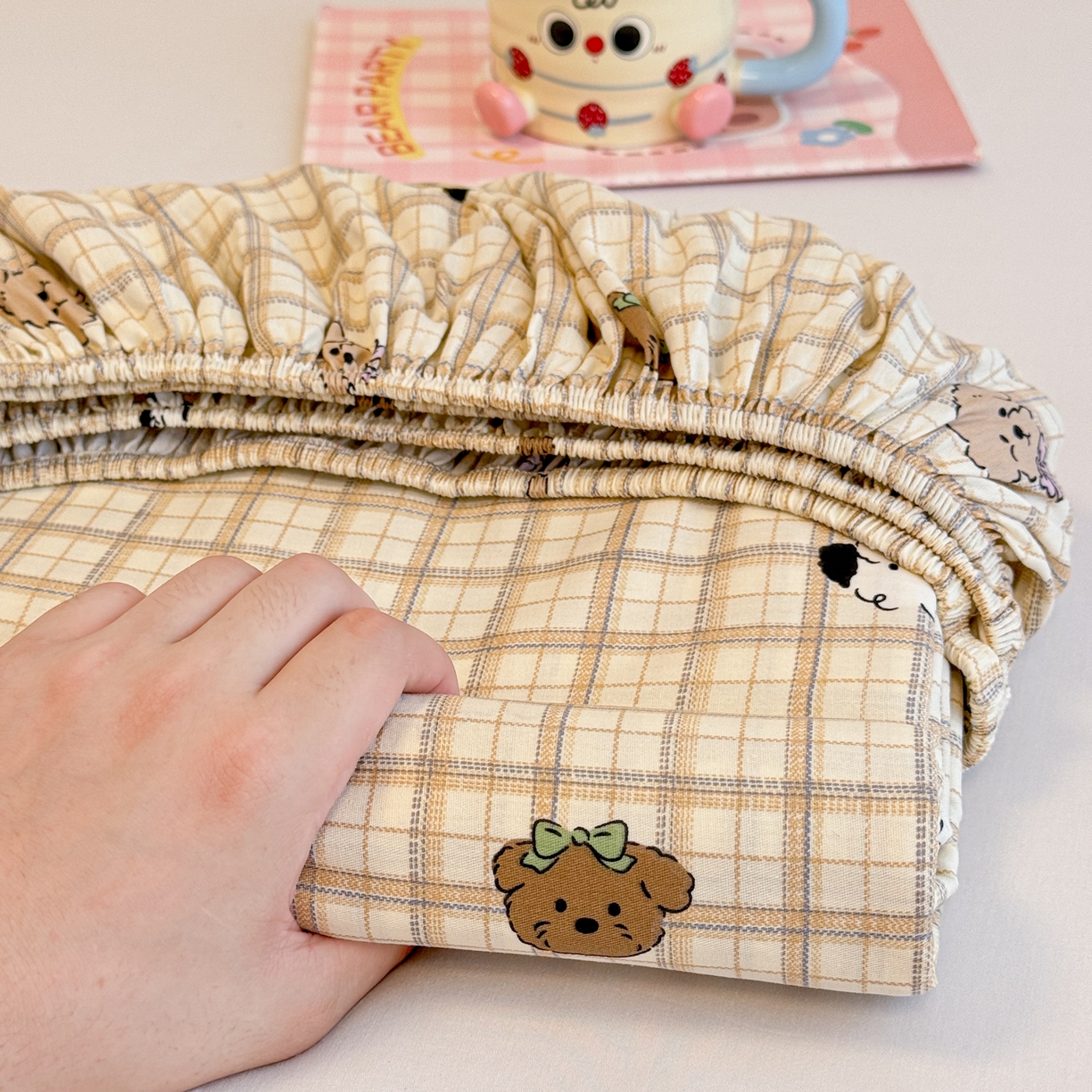 呗旺鹿 2025新款40s全棉纯棉卡通印花学生系列单品床笠 床笠单件 焦糖小狗