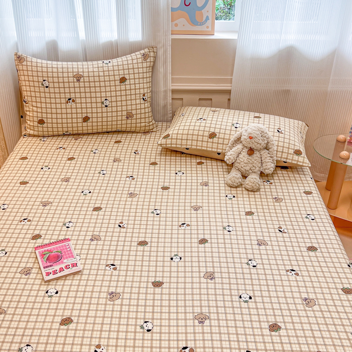 91家纺网 家纺一手货源 找家纺 呗旺鹿 2025新款40s全棉纯棉卡通印花学生系列单品床笠 床笠单件 焦糖小狗