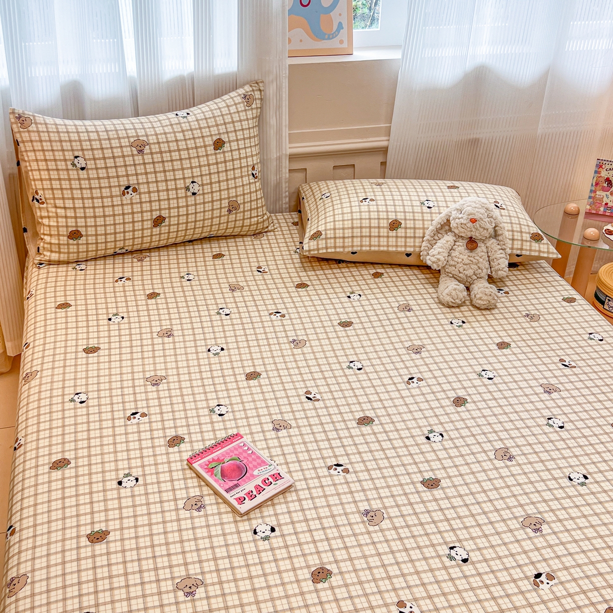 91家纺网 家纺一手货源 找家纺 呗旺鹿 2025新款40s全棉纯棉卡通印花学生系列单品床笠 床笠单件 焦糖小狗