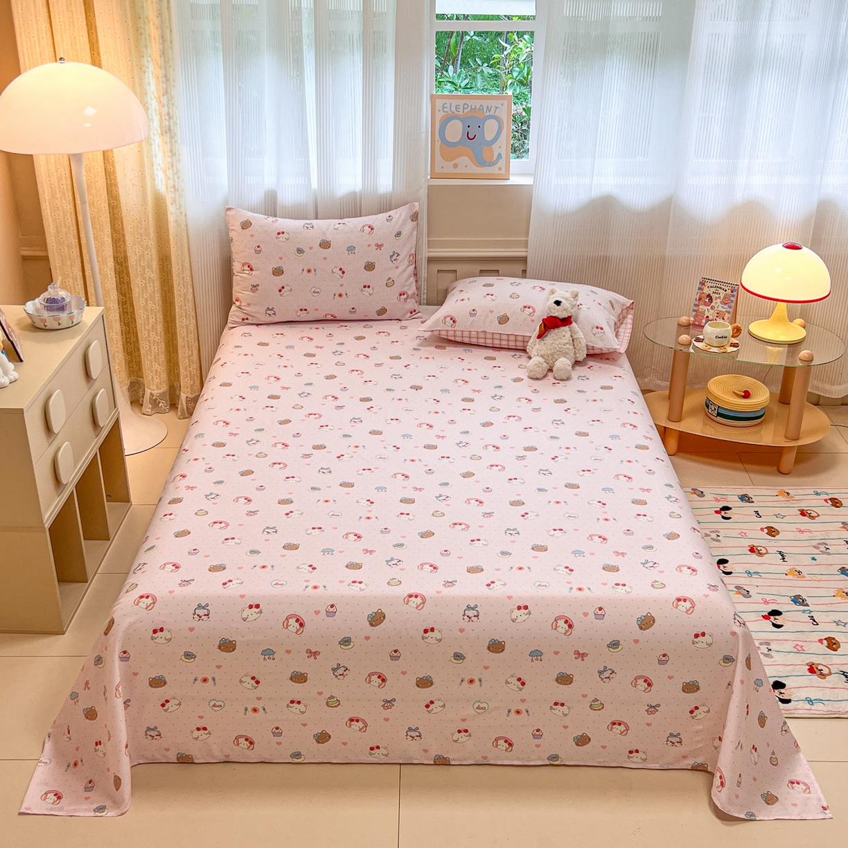 91家纺网 家纺一手货源 找家纺 呗旺鹿 2025新款40s全棉纯棉卡通印花学生系列单品床单 床单单件 甜品菲菲