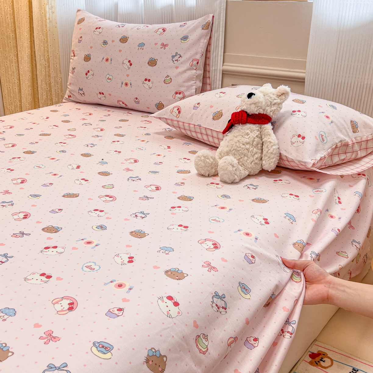 91家纺网 家纺一手货源 找家纺 呗旺鹿 2025新款40s全棉纯棉卡通印花学生系列单品床单 床单单件 甜品菲菲