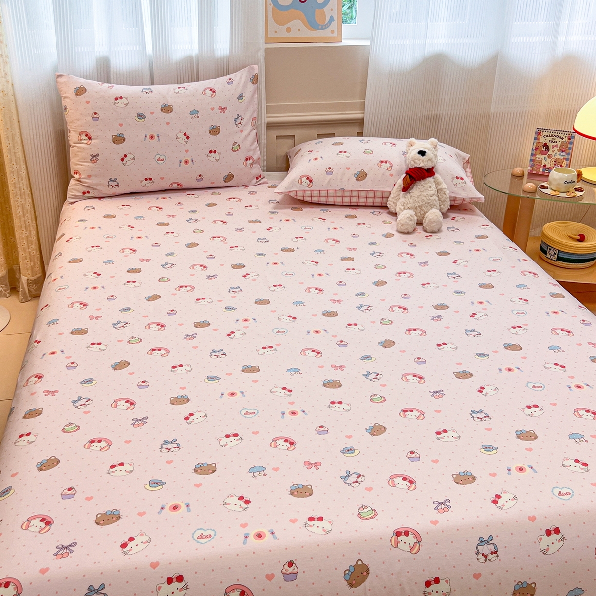 91家纺网 家纺一手货源 找家纺 呗旺鹿 2025新款40s全棉纯棉卡通印花学生系列单品床单 床单单件 甜品菲菲