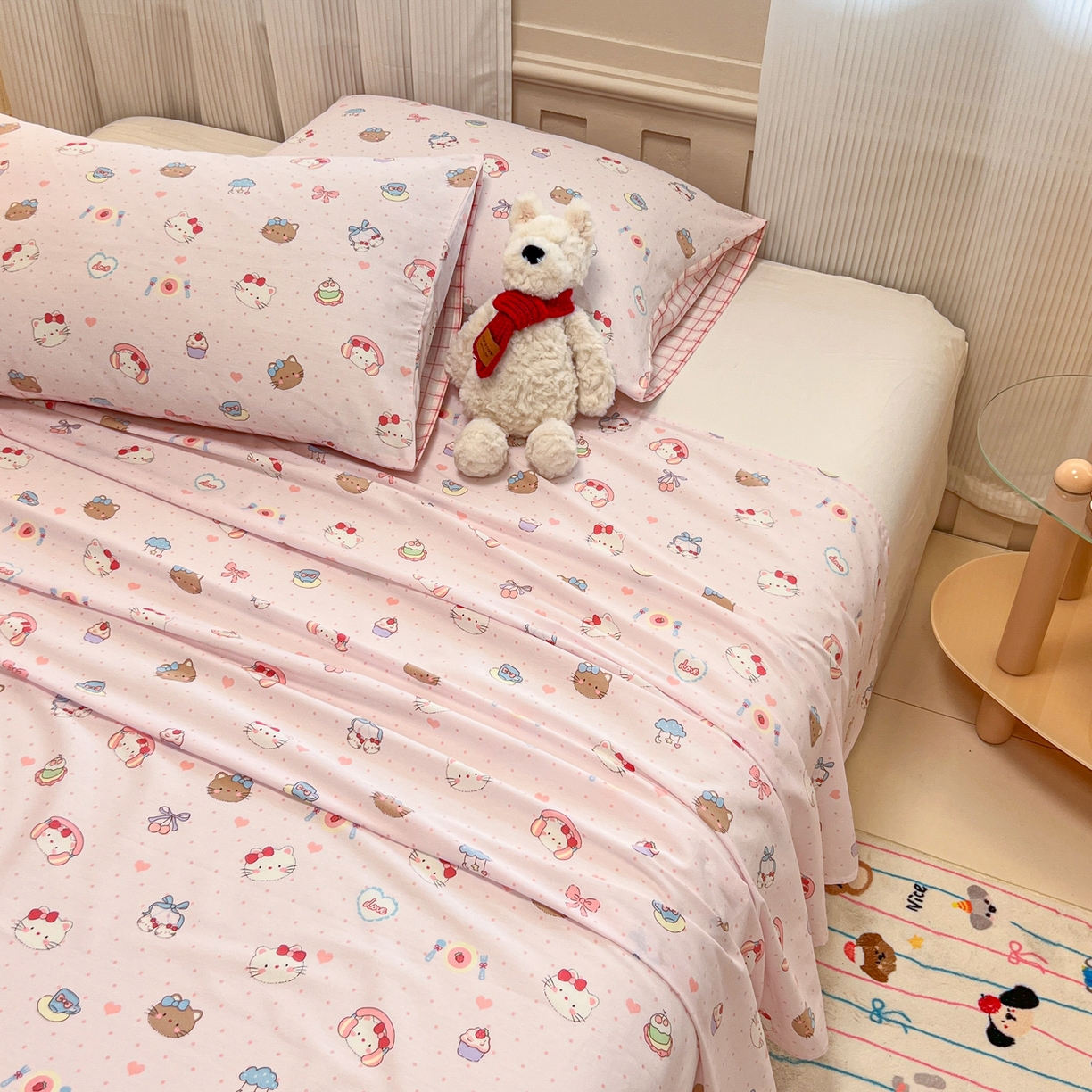 91家纺网 家纺一手货源 找家纺 呗旺鹿 2025新款40s全棉纯棉卡通印花学生系列单品床单 床单单件 甜品菲菲