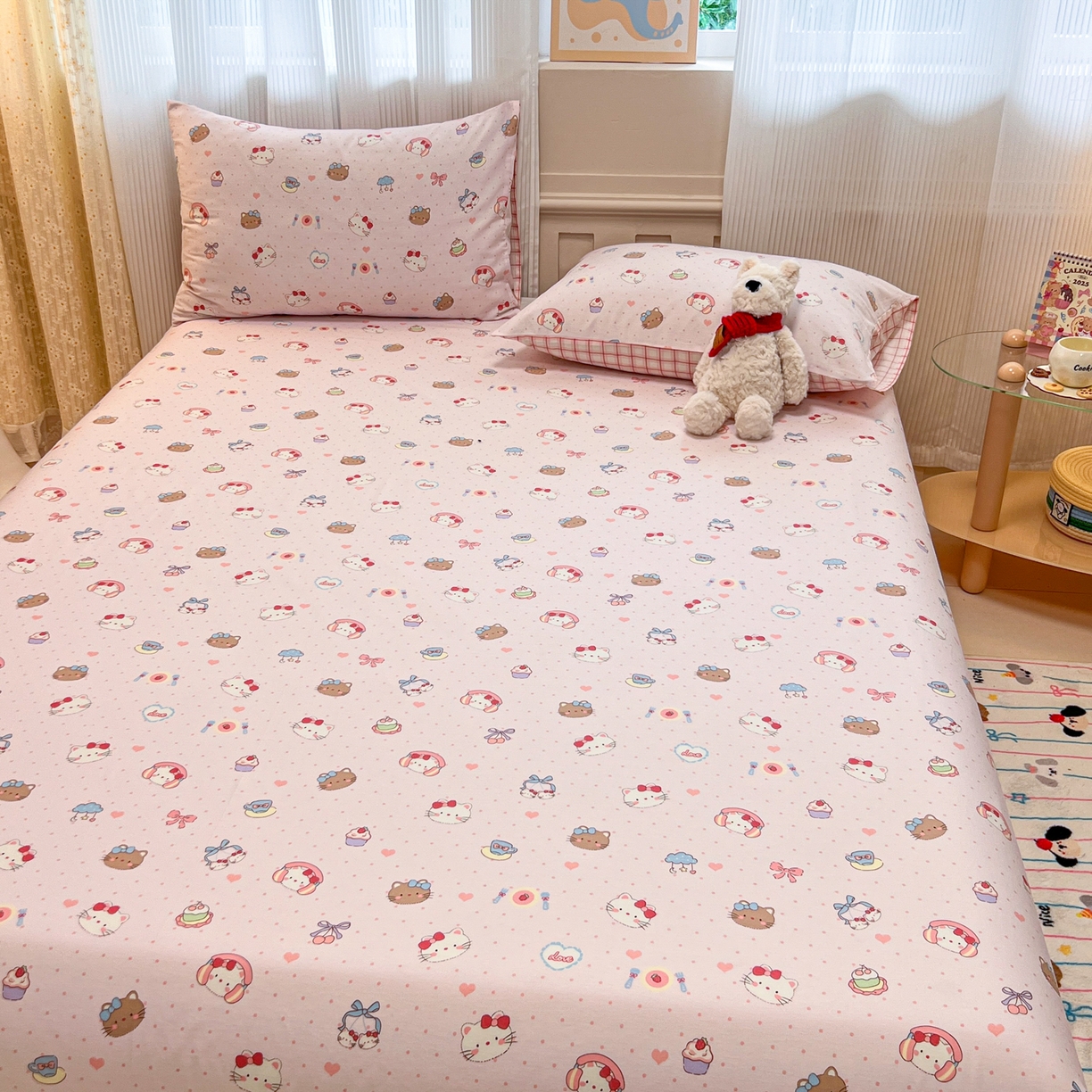 91家纺网 家纺一手货源 找家纺 呗旺鹿 2025新款40s全棉纯棉卡通印花学生系列单品床单 床单单件 甜品菲菲