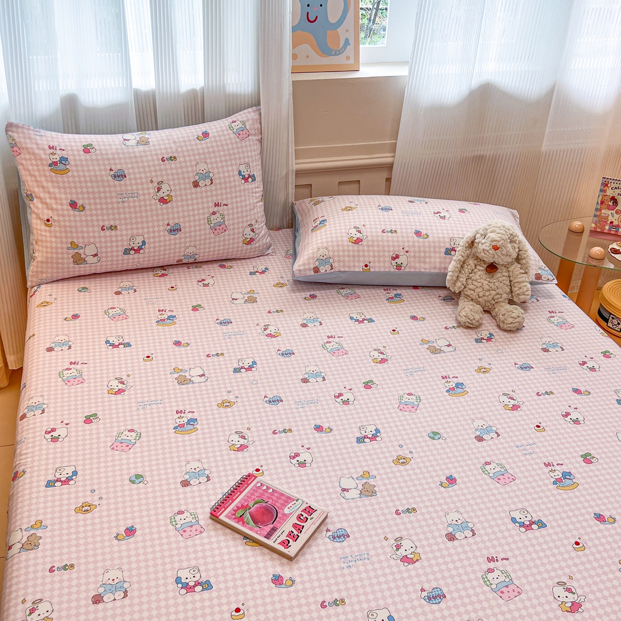 91家纺网 家纺一手货源 找家纺 呗旺鹿 2025新款40s全棉纯棉卡通印花学生系列单品床笠 床笠单件 忙绿的凯蒂