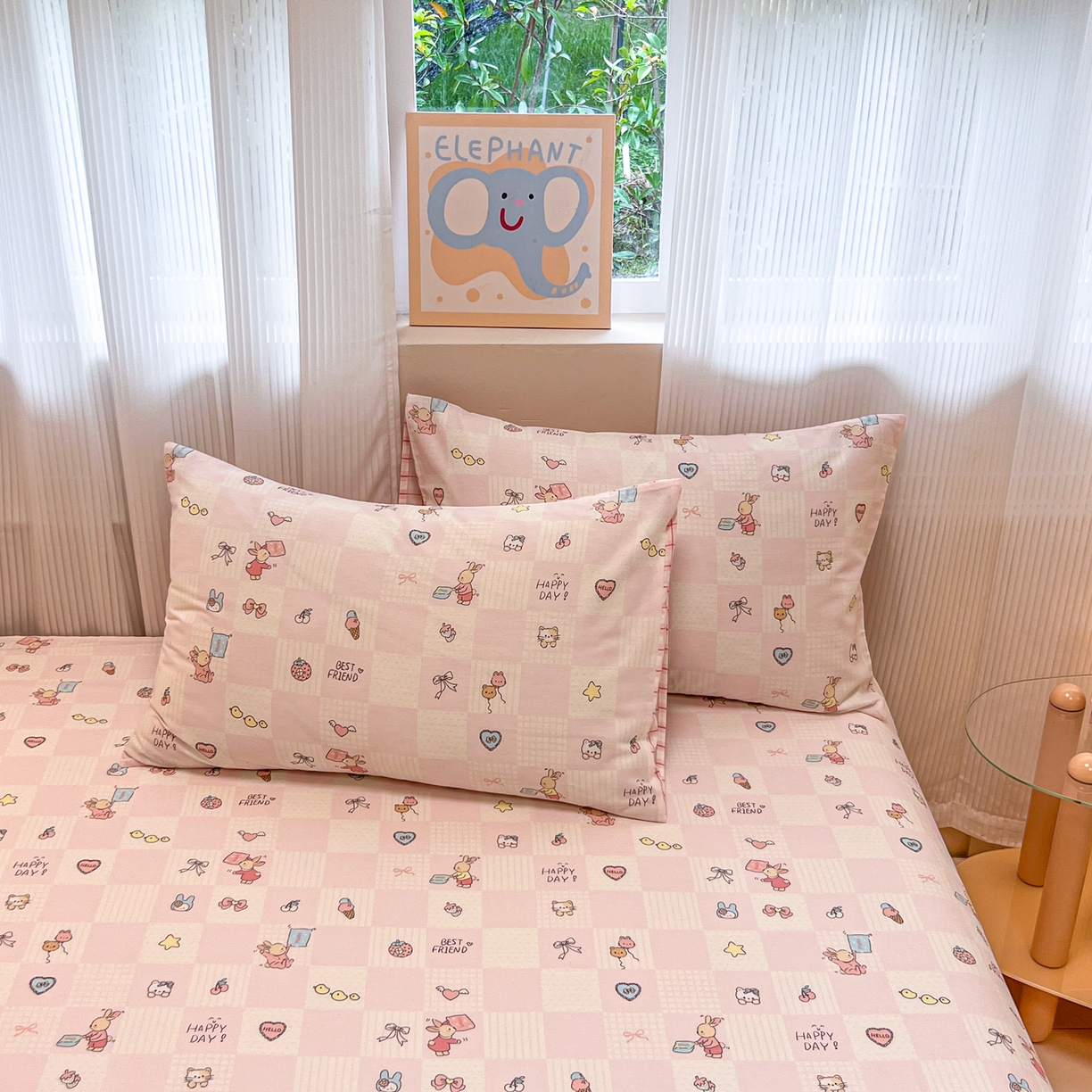 91家纺网 家纺一手货源 找家纺 呗旺鹿 2025新款40s全棉纯棉卡通印花学生系列单品床单 床单单件 兔子假期