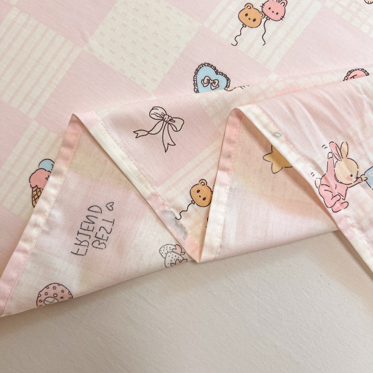 91家纺网 家纺一手货源 找家纺 呗旺鹿 2025新款40s全棉纯棉卡通印花学生系列单品床单 床单单件 兔子假期