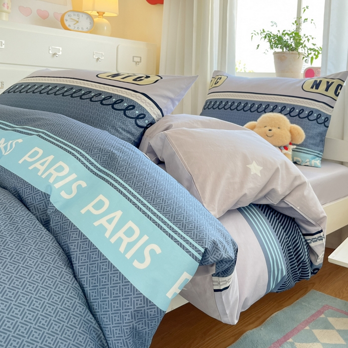 寻米 2025新款全棉印花学生季学生三件套 布鲁克林