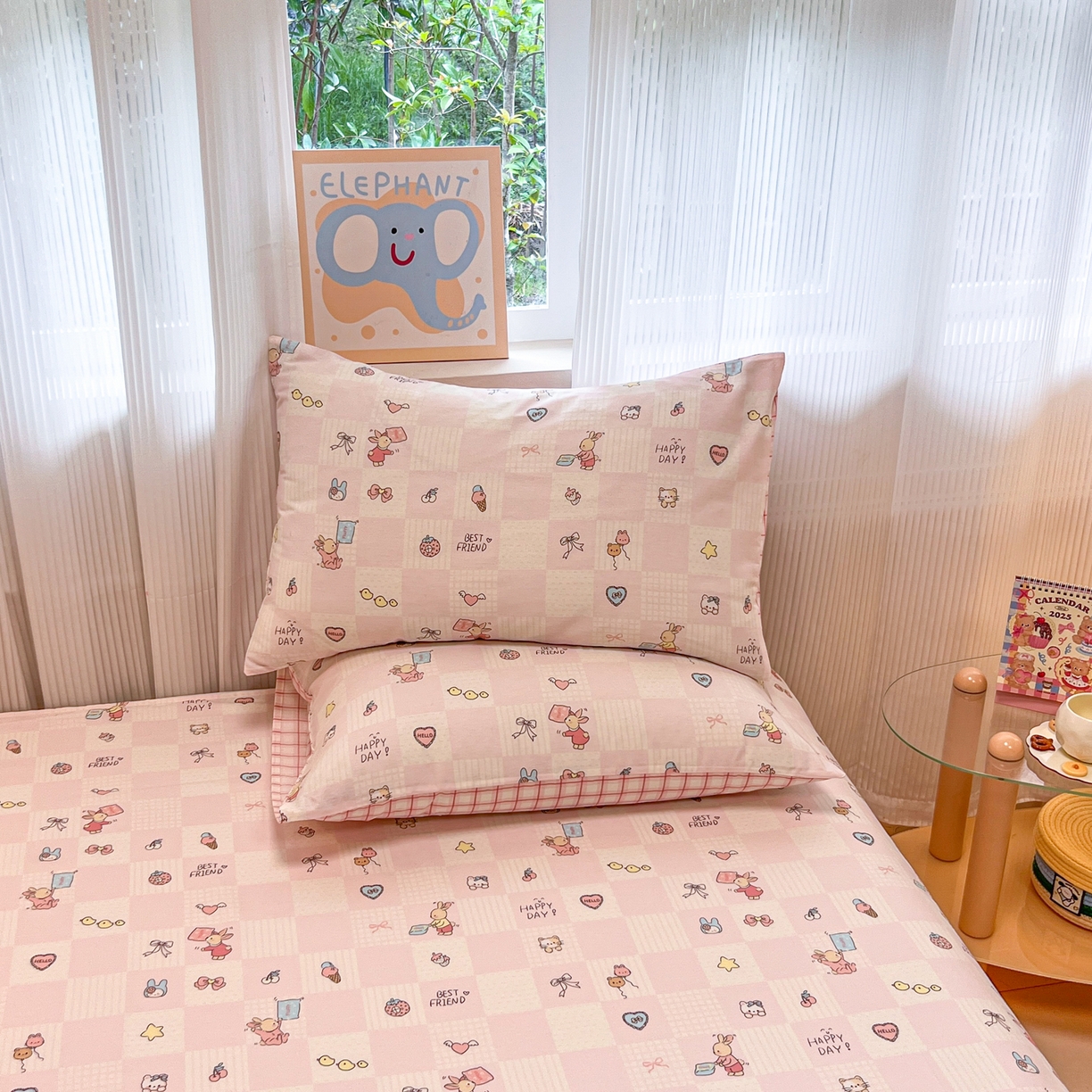 91家纺网 家纺一手货源 找家纺 呗旺鹿 2025新款40s全棉纯棉卡通印花学生系列单品床单 床单单件 兔子假期