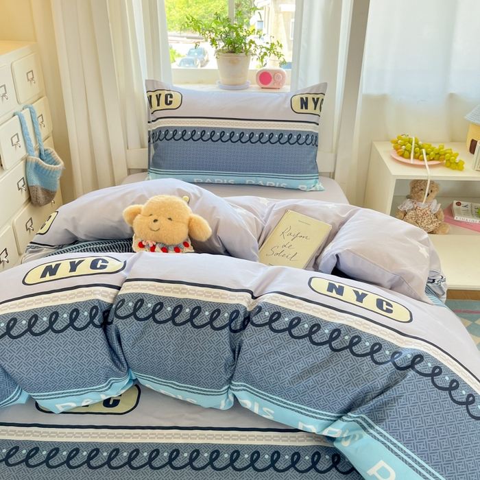 91家纺网 家纺一手货源 找家纺 寻米 2025新款全棉印花学生季学生三件套 布鲁克林