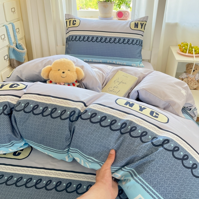 91家纺网 家纺一手货源 找家纺 寻米 2025新款全棉印花学生季学生三件套 布鲁克林