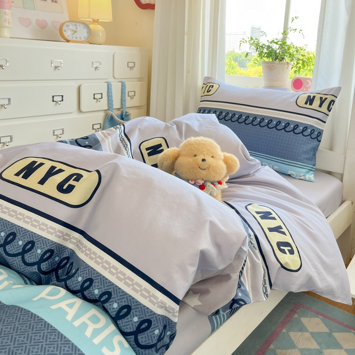 91家纺网 家纺一手货源 找家纺 寻米 2025新款全棉印花学生季学生三件套 布鲁克林