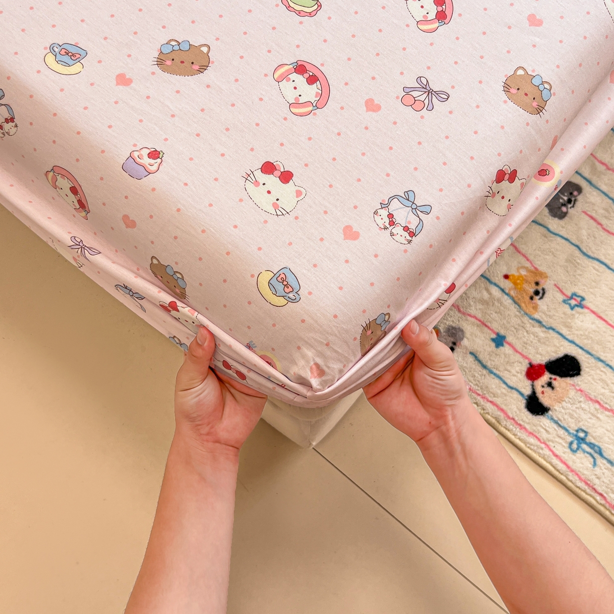 91家纺网 家纺一手货源 找家纺 呗旺鹿 2025新款40s全棉纯棉卡通印花学生系列单品床笠 床笠单件 甜品菲菲