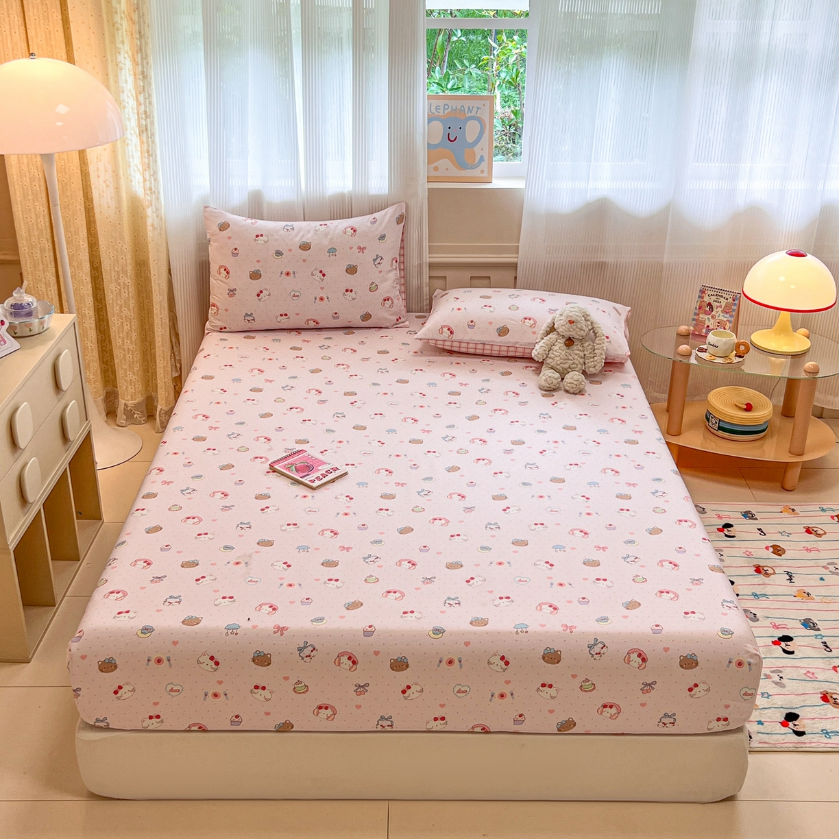 91家纺网 家纺一手货源 找家纺 呗旺鹿 2025新款40s全棉纯棉卡通印花学生系列单品床笠 床笠单件 甜品菲菲
