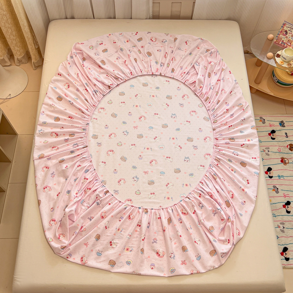 91家纺网 家纺一手货源 找家纺 呗旺鹿 2025新款40s全棉纯棉卡通印花学生系列单品床笠 床笠单件 甜品菲菲