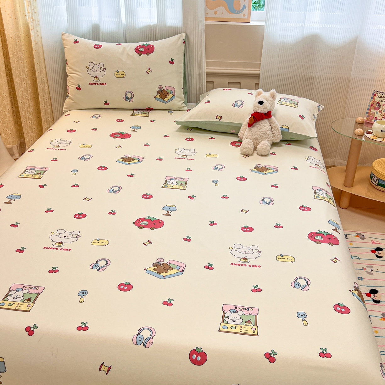 91家纺网 家纺一手货源 找家纺 呗旺鹿 2025新款40s全棉纯棉卡通印花学生系列单品床单 床单单件 熊熊酱