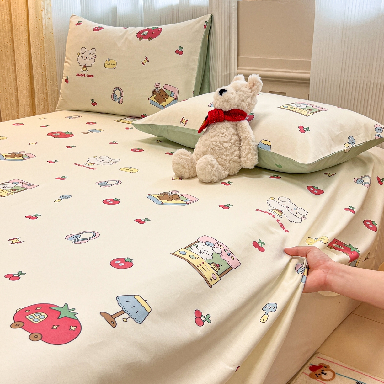 91家纺网 家纺一手货源 找家纺 呗旺鹿 2025新款40s全棉纯棉卡通印花学生系列单品床单 床单单件 熊熊酱