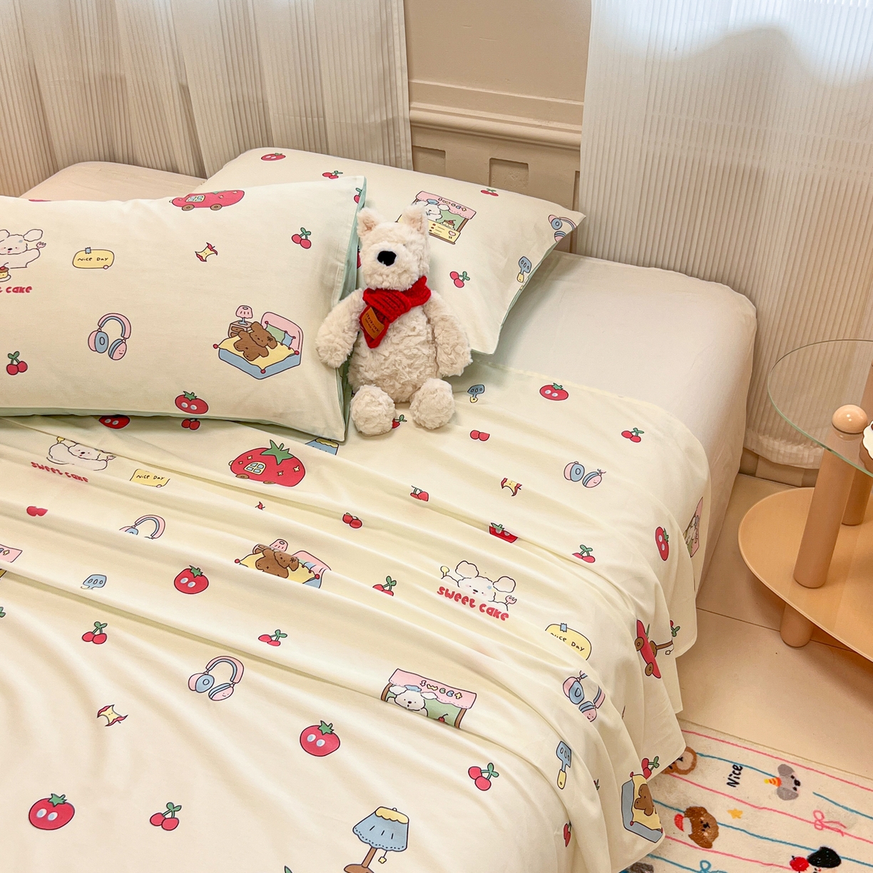 91家纺网 家纺一手货源 找家纺 呗旺鹿 2025新款40s全棉纯棉卡通印花学生系列单品床单 床单单件 熊熊酱