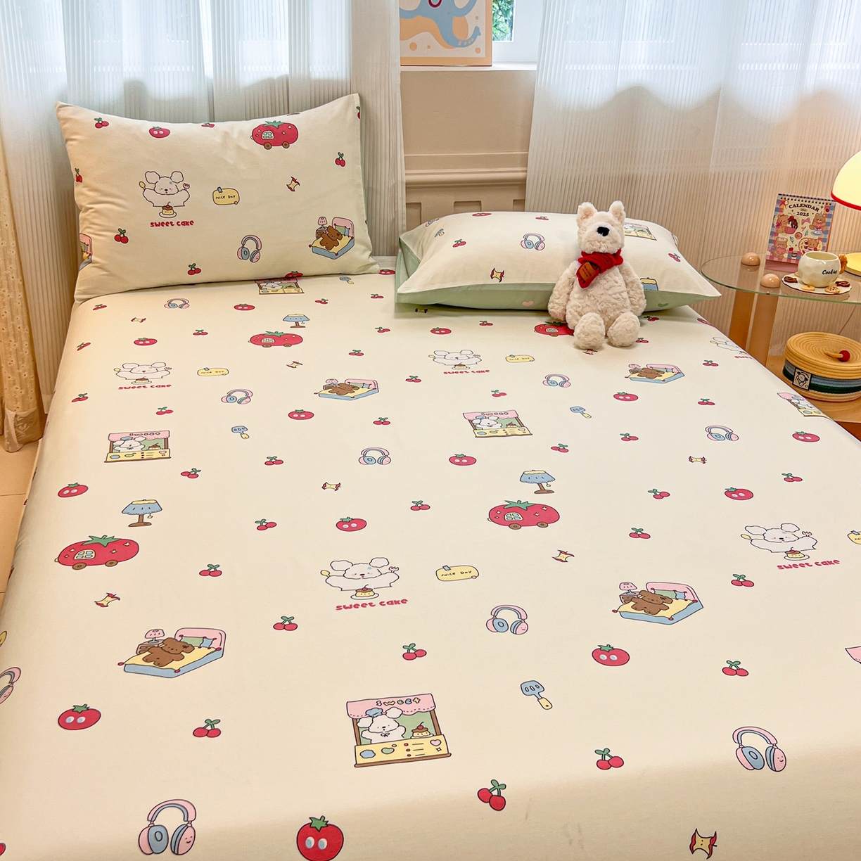 91家纺网 家纺一手货源 找家纺 呗旺鹿 2025新款40s全棉纯棉卡通印花学生系列单品床单 床单单件 熊熊酱