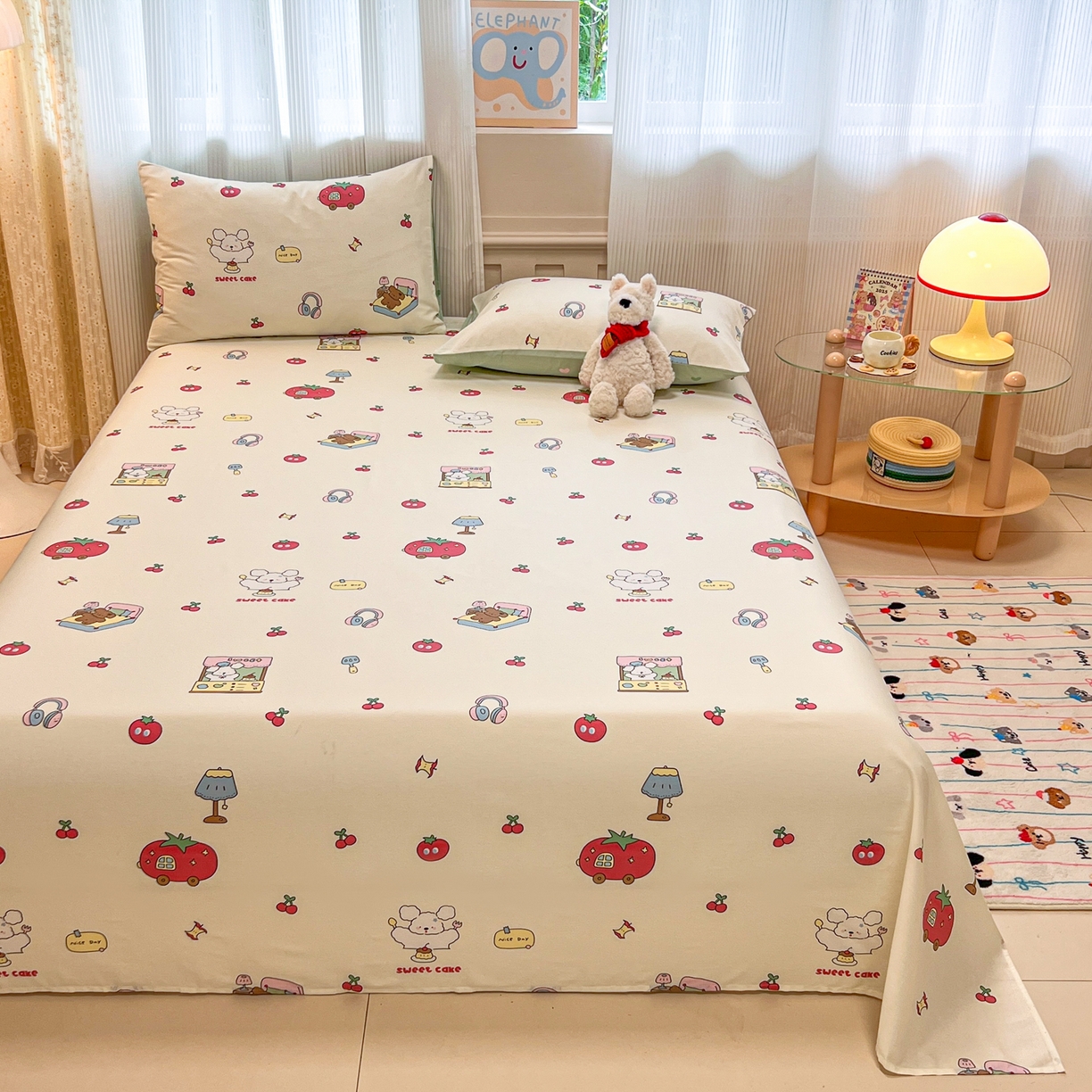 91家纺网 家纺一手货源 找家纺 呗旺鹿 2025新款40s全棉纯棉卡通印花学生系列单品床单 床单单件 熊熊酱