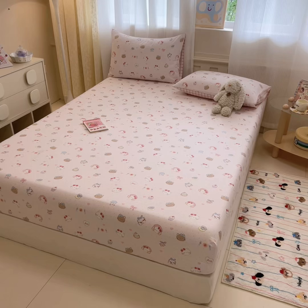 91家纺网 家纺一手货源 找家纺 呗旺鹿 2025新款40s全棉纯棉卡通印花学生系列单品床笠 床笠单件 甜品菲菲