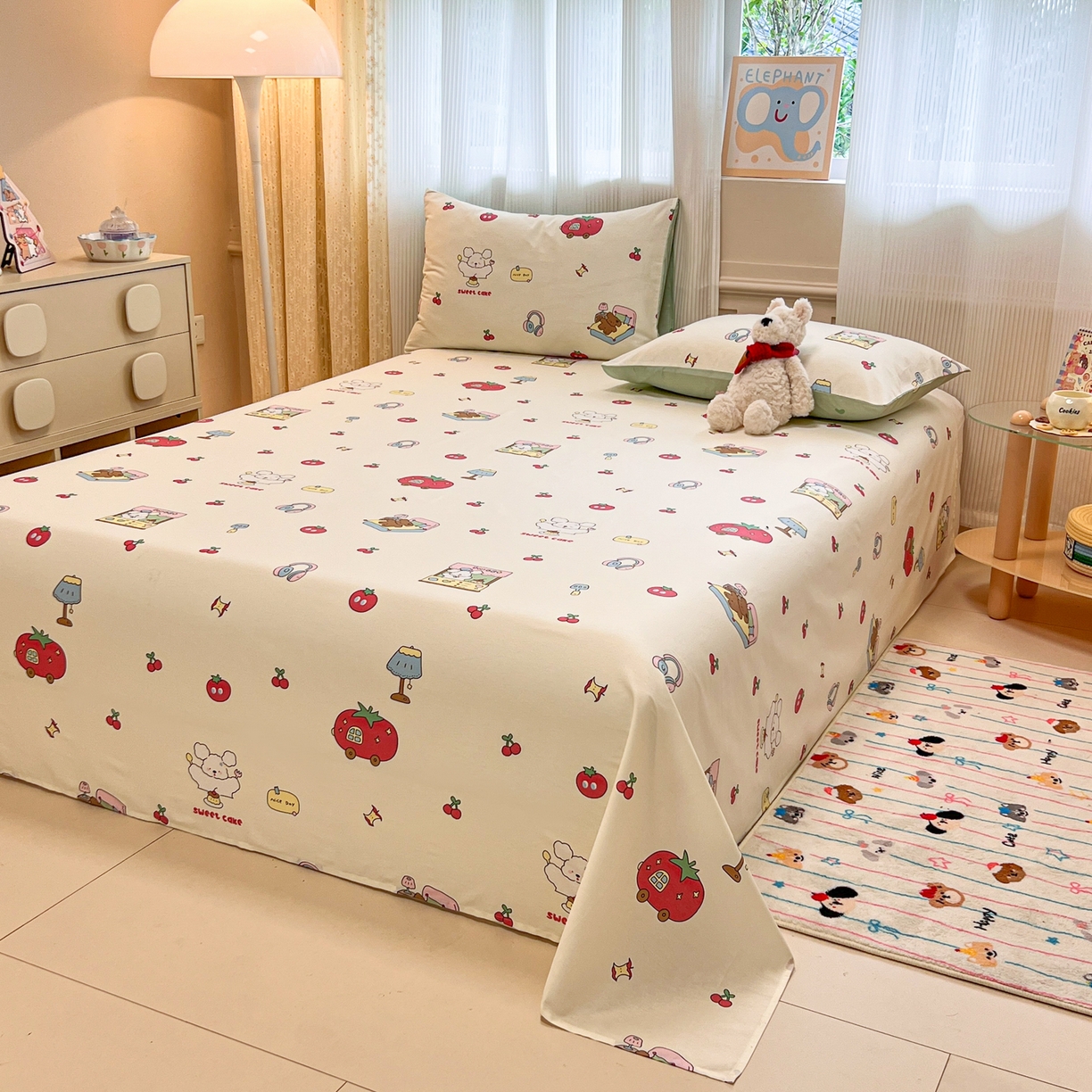 91家纺网 家纺一手货源 找家纺 呗旺鹿 2025新款40s全棉纯棉卡通印花学生系列单品床单 床单单件 熊熊酱