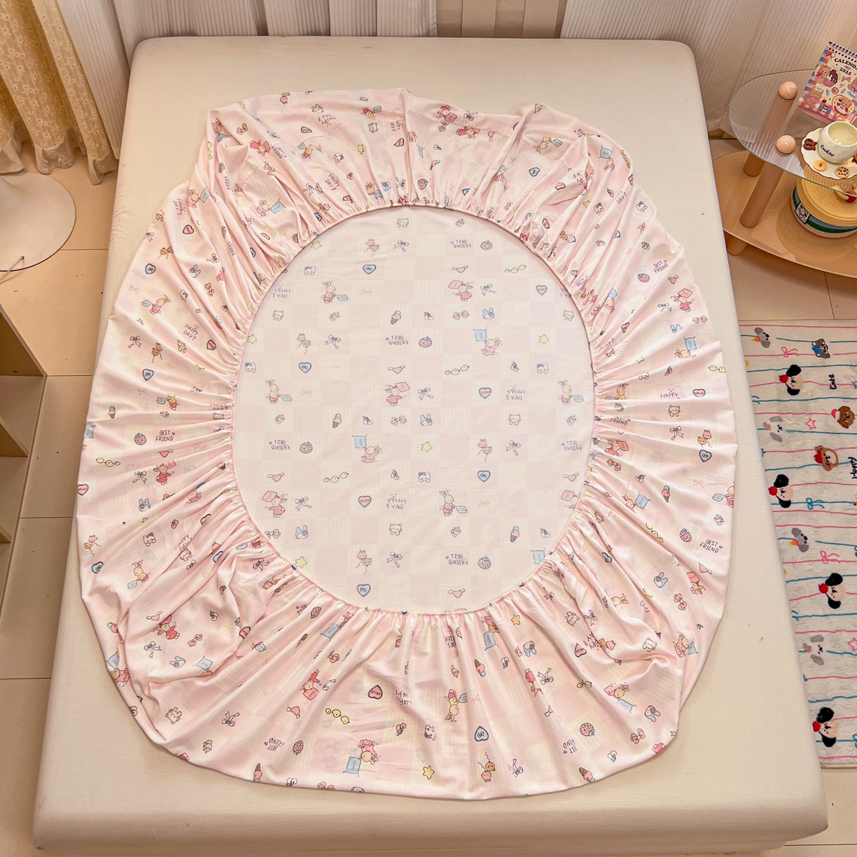 91家纺网 家纺一手货源 找家纺 呗旺鹿 2025新款40s全棉纯棉卡通印花学生系列单品床笠 床笠单件 兔子假期