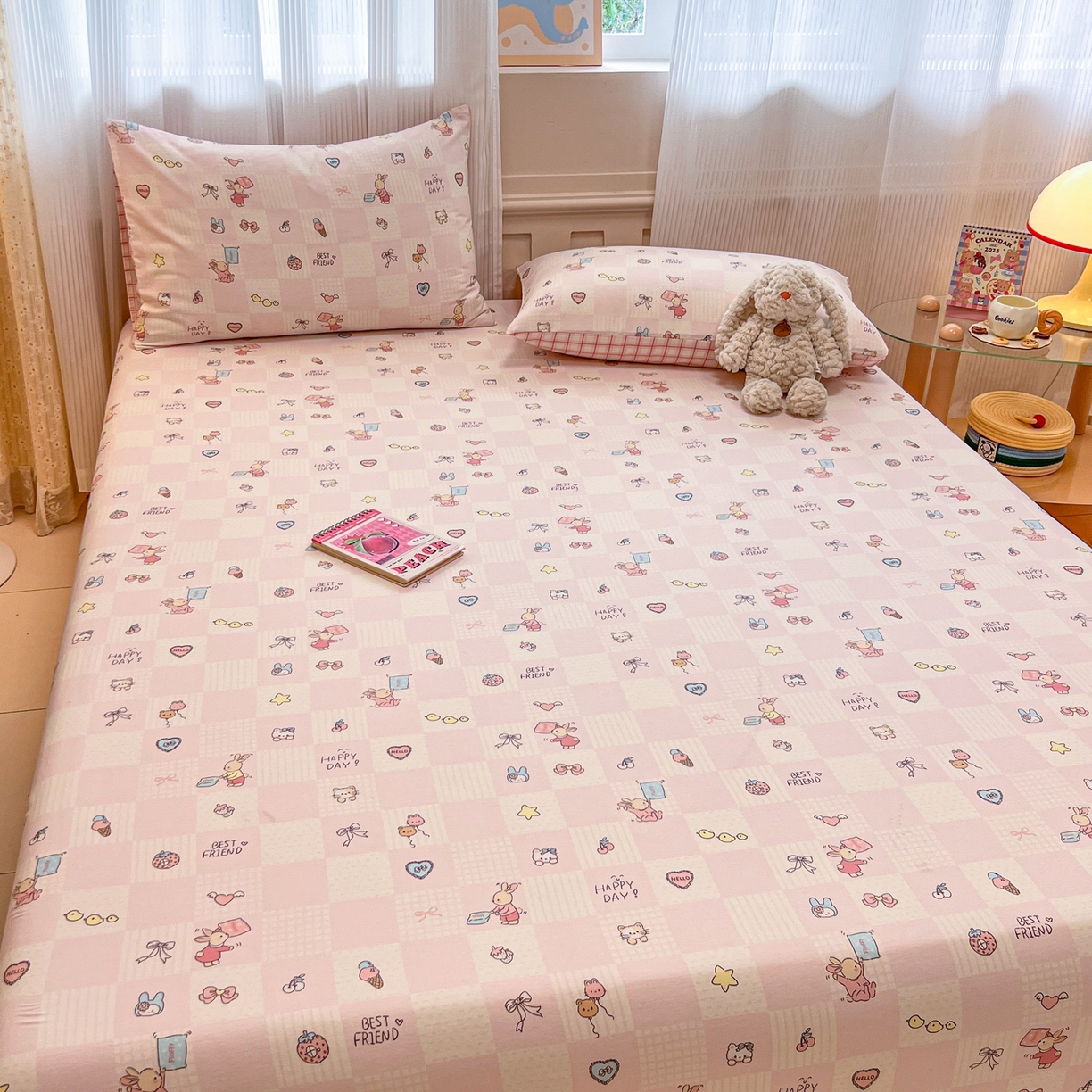 91家纺网 家纺一手货源 找家纺 呗旺鹿 2025新款40s全棉纯棉卡通印花学生系列单品床笠 床笠单件 兔子假期