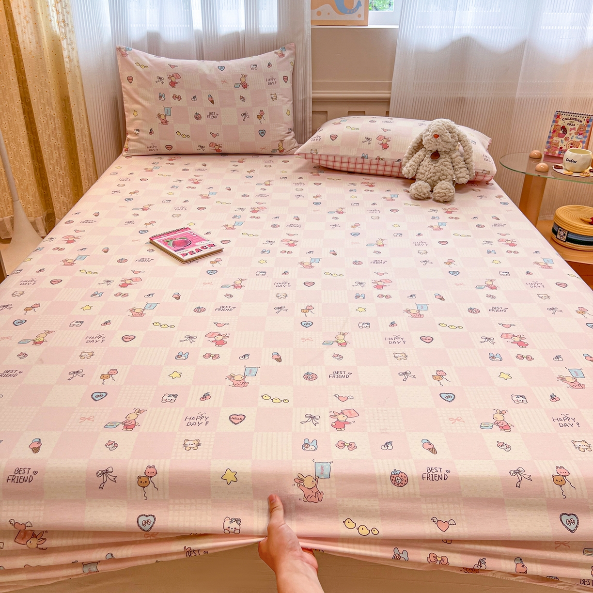 91家纺网 家纺一手货源 找家纺 呗旺鹿 2025新款40s全棉纯棉卡通印花学生系列单品床笠 床笠单件 兔子假期