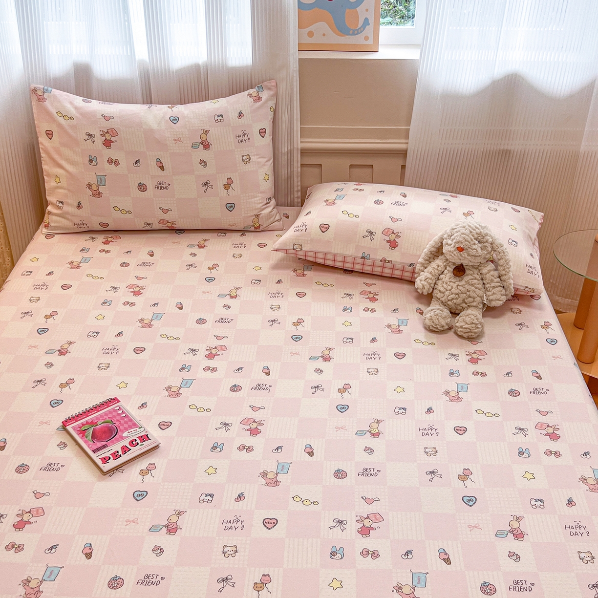 91家纺网 家纺一手货源 找家纺 呗旺鹿 2025新款40s全棉纯棉卡通印花学生系列单品床笠 床笠单件 兔子假期