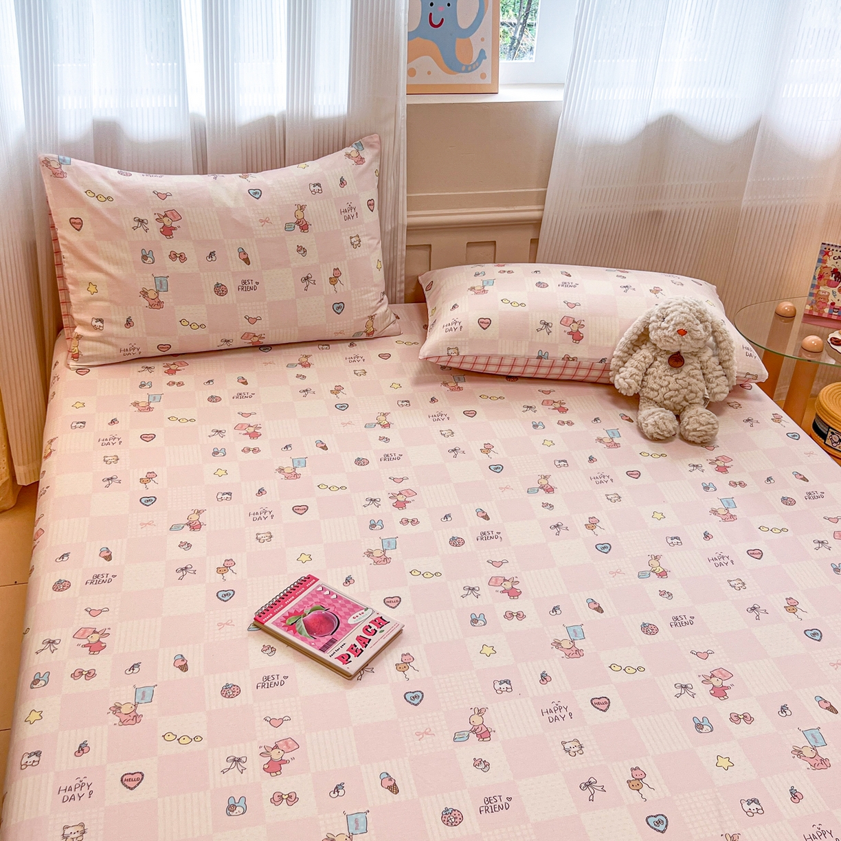 91家纺网 家纺一手货源 找家纺 呗旺鹿 2025新款40s全棉纯棉卡通印花学生系列单品床笠 床笠单件 兔子假期