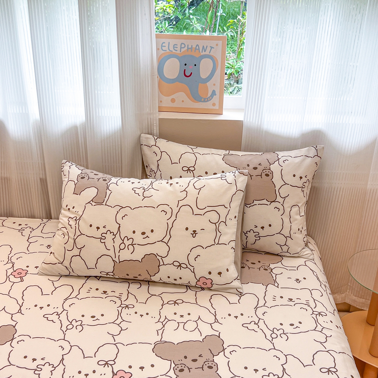 91家纺网 家纺一手货源 找家纺 呗旺鹿 2025新款40s全棉纯棉卡通印花学生系列单品床单 床单单件 耶耶熊