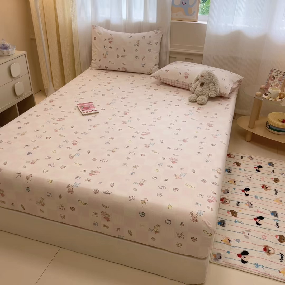 91家纺网 家纺一手货源 找家纺 呗旺鹿 2025新款40s全棉纯棉卡通印花学生系列单品床笠 床笠单件 兔子假期