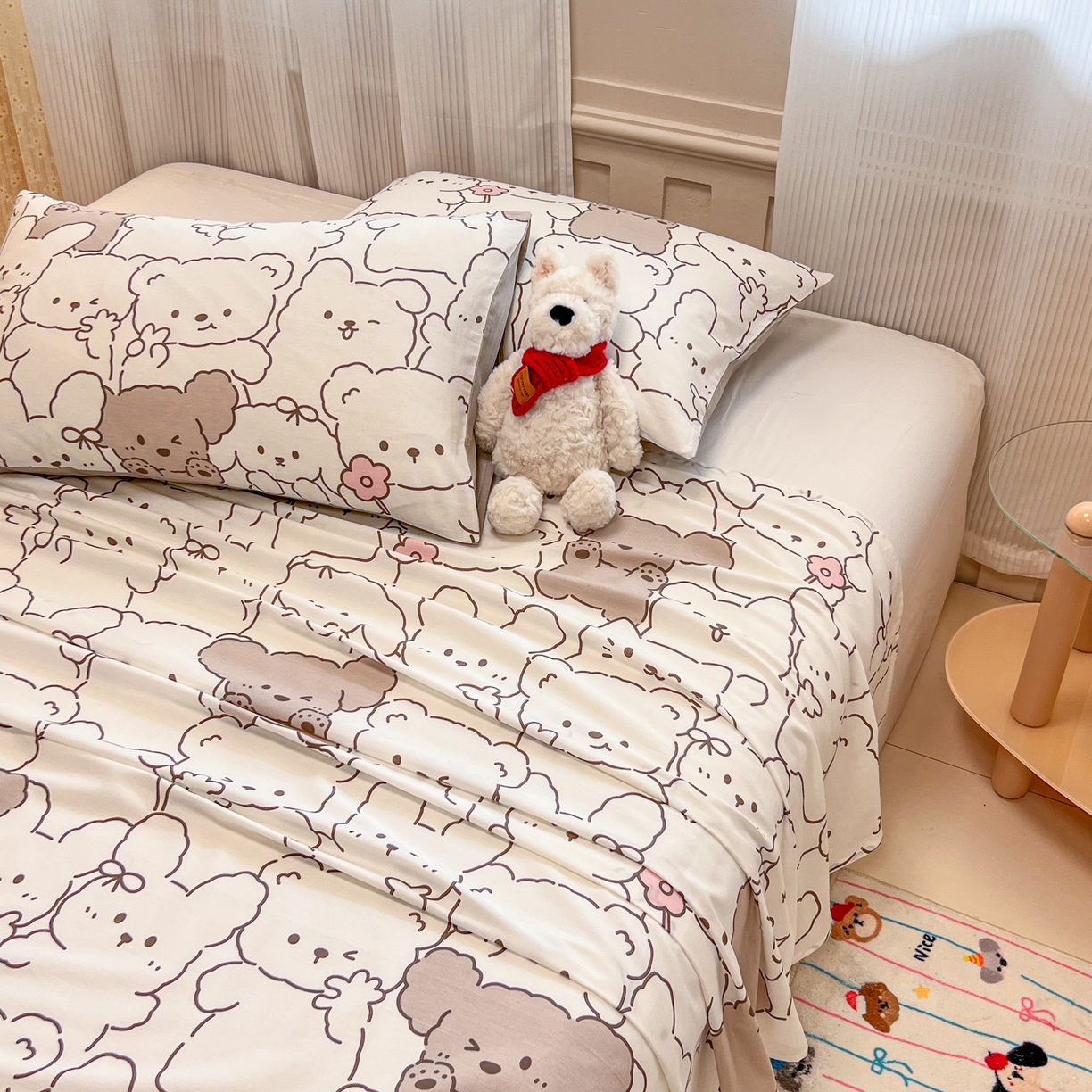 91家纺网 家纺一手货源 找家纺 呗旺鹿 2025新款40s全棉纯棉卡通印花学生系列单品床单 床单单件 耶耶熊