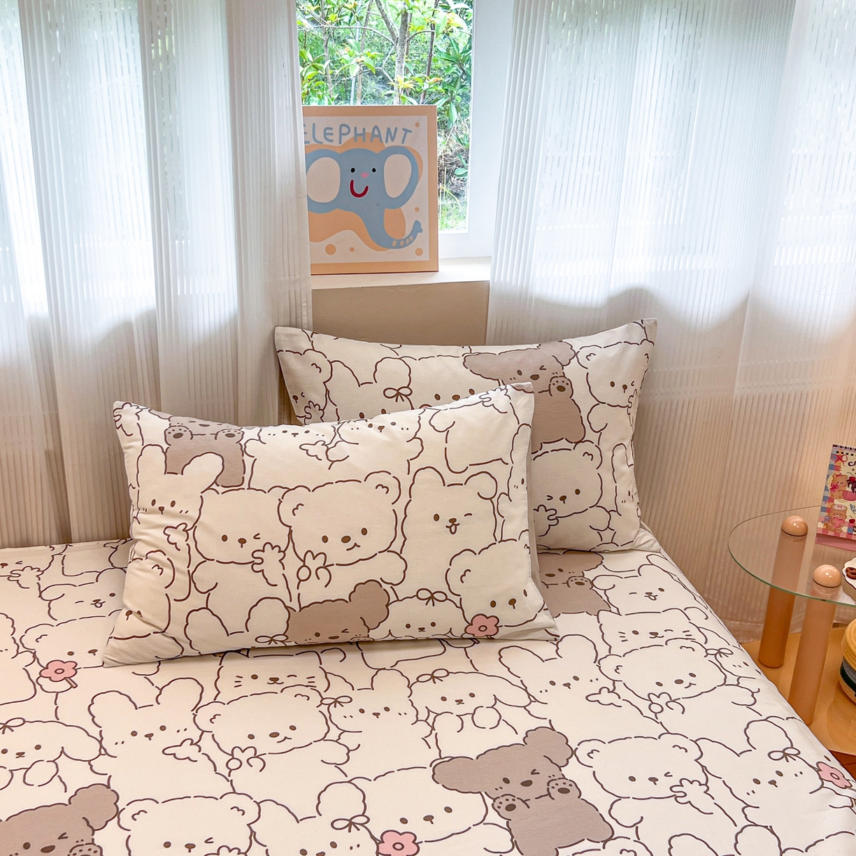 91家纺网 家纺一手货源 找家纺 呗旺鹿 2025新款40s全棉纯棉卡通印花学生系列单品床单 床单单件 耶耶熊