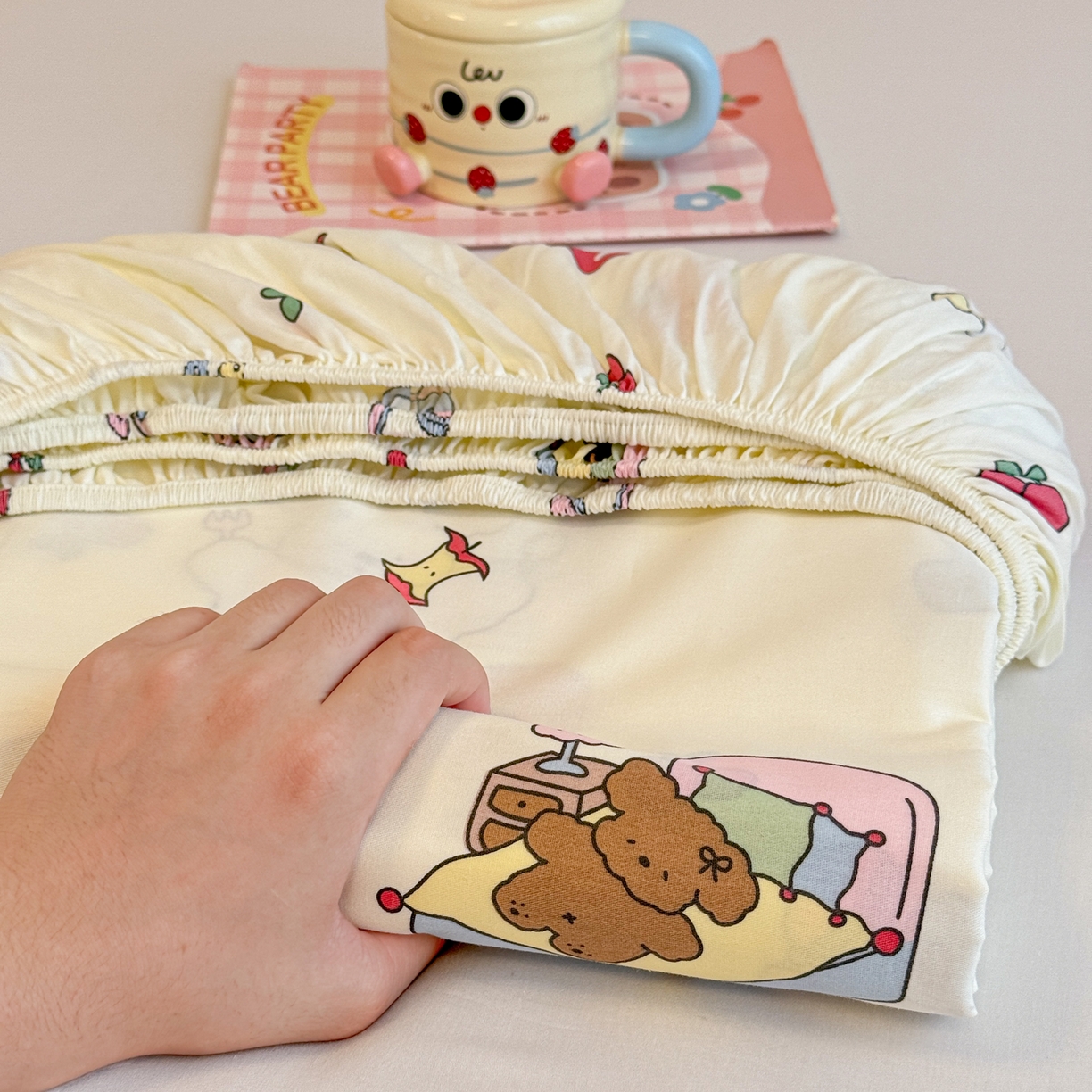 呗旺鹿 2025新款40s全棉纯棉卡通印花学生系列单品床笠 床笠单件 熊熊酱
